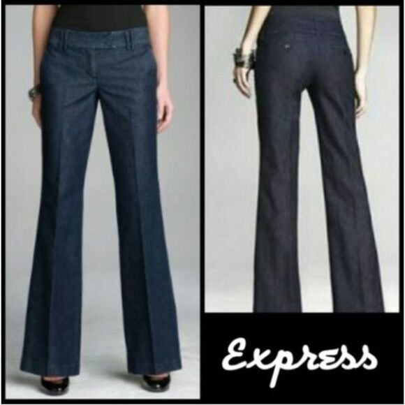 Express Denim - Y2k Womens Flare Jeans 8R Low Rise Dark Wash Bootcut Stretch Denim Casual Boho